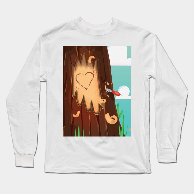 Love Wood Tree Carving Long Sleeve T-Shirt by nickemporium1